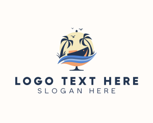 Travel Agency - Yacht Palm Tree Globe logo design