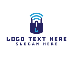 Blue Padlock - Wifi Padlock Tech Security logo design