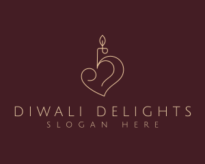 Diwali - Candle Light Heart logo design