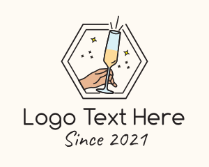 Liquor - Hexagon Champagne Glass logo design