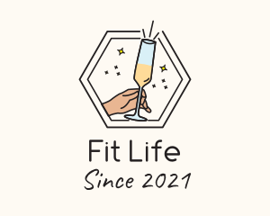 Alcoholic Beverage - Hexagon Champagne Glass logo design