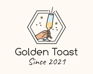 Toast - Hexagon Champagne Glass logo design