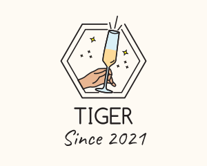Wine - Hexagon Champagne Glass logo design
