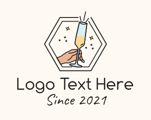 Liquor Bar - Hexagon Champagne Glass logo design