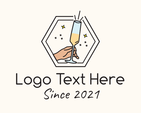 Champagne - Hexagon Champagne Glass logo design