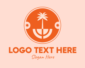 Beach Front - Tropical Coconut Tree Badge logo design