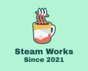 Steam - Hot Mug Clouds logo design