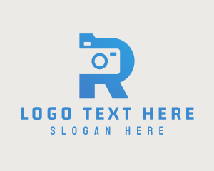 Camera Lens - Blue Camera Letter R logo design
