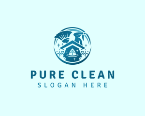 House Broom Spray Cleaning logo design