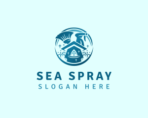 House Broom Spray Cleaning logo design