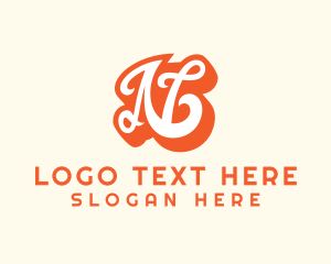 Calligraphic - Fancy Orange Letter N logo design