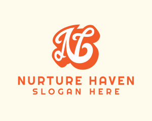 Fancy Orange Letter N logo design