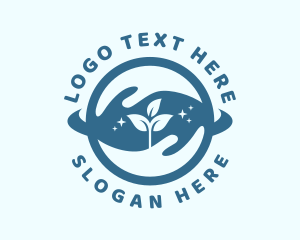 Leaf - Blue Plant Hands logo design