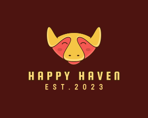 Happy Cute Bull logo design