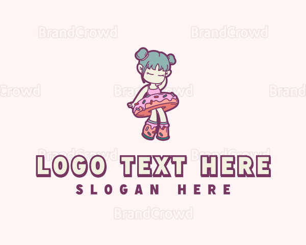 Donut Girl Cartoon Logo