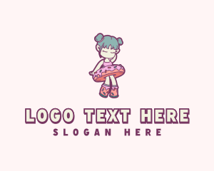 Donut Girl Cartoon Logo