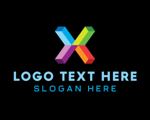 3d - Geometric Colorful X logo design