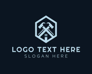 Home Service - Hexagon Hammer Nail Roof logo design