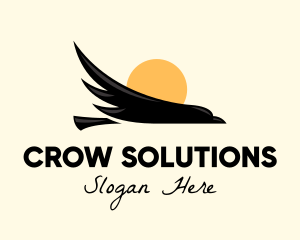 Crow - Flying Raven Sunset logo design