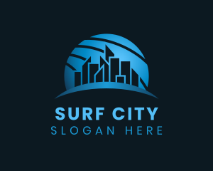 Blue Globe City Building logo design