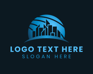 Modular - Blue Globe City Building logo design