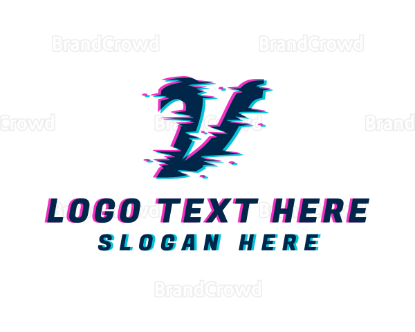 Distorted Glitch Letter V Logo