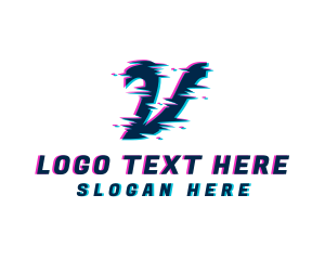 Tech - Distorted Glitch Letter V logo design