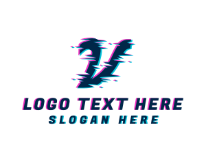 Online - Distorted Glitch Letter V logo design