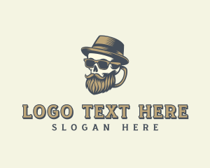 Barbershop - Hipster Bearded Skull logo design