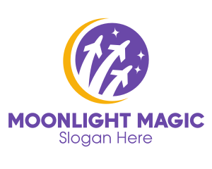 Nighttime - Moon Airplane Flights logo design