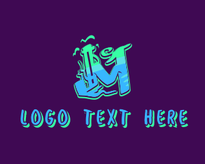 Music Label - Neon Graffiti Art Letter M logo design