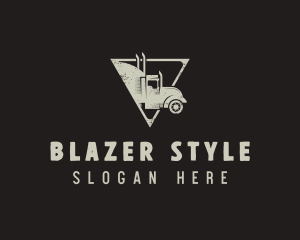 Retro Trailer Truck Triangle logo design