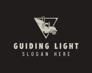 Retro Trailer Truck Triangle logo design