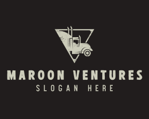 Retro Trailer Truck Triangle logo design