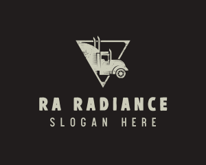 Retro Trailer Truck Triangle logo design