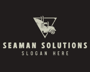 Retro Trailer Truck Triangle logo design