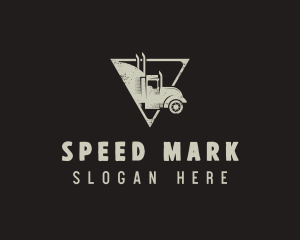 Retro Trailer Truck Triangle logo design