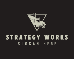 Retro Trailer Truck Triangle logo design