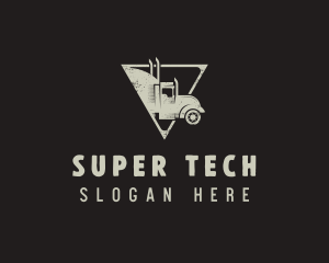 Retro Trailer Truck Triangle logo design