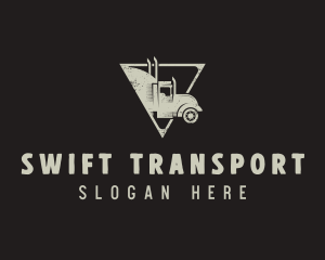 Retro Trailer Truck Triangle logo design