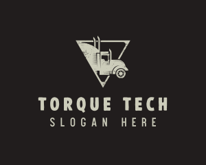 Retro Trailer Truck Triangle logo design