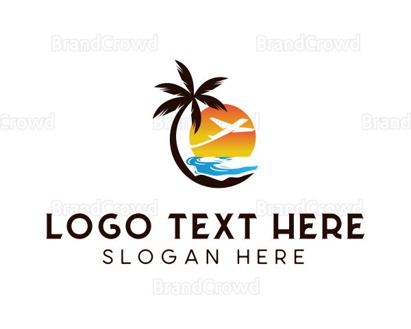 Airplane Palm Tree Beach Logo
