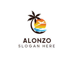 Airplane Palm Tree Beach logo design