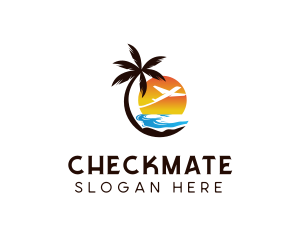 Airplane Palm Tree Beach logo design