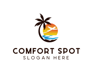 Airplane Palm Tree Beach logo design