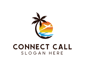 Airplane Palm Tree Beach logo design