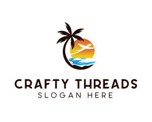 Airplane Palm Tree Beach logo design