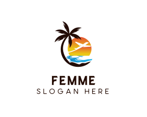 Airplane Palm Tree Beach logo design