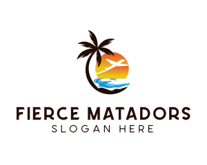 Airplane Palm Tree Beach logo design