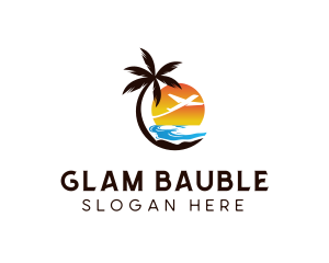 Airplane Palm Tree Beach logo design